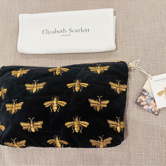 NWT ELIZABETH SCARLETT OF London Honey Bee 🐝 Charcoal Velvet Everyday Pouch:) - Picture 1 of 6